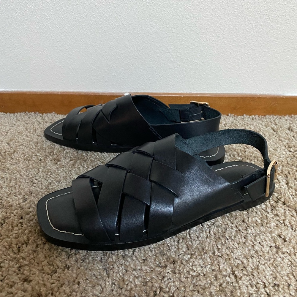 EUC Loeffler Randall Black Grayson Braided Leather Flat Sandals (Size: 7 1/2) - Picture 3 of 10